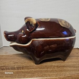 Vintage Soviet Russia Brown Glazed Ceramic Pig Pottery/Bowl with Lid